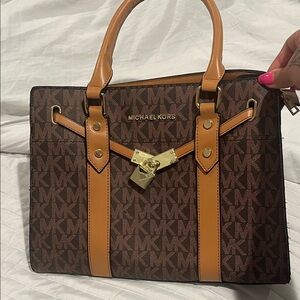 Michael Kors Brown and Tan Logo Handbag
